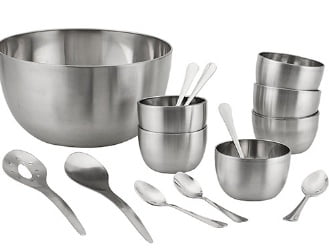 Promoção de Saladeira Inox com 2 Talheres + Conjunto de Sobremesa com12 peças – La Cuisine