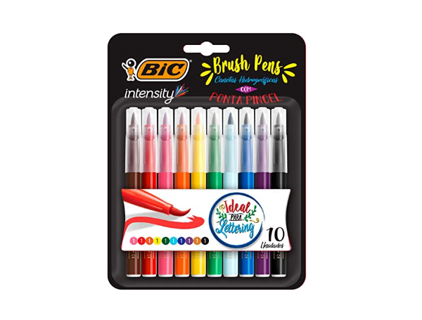 Promoção de Caneta Hidrográfica BIC Intensity Brush Pens, Ponta Pincel, Traço Fino ou Grosso, 10 Cores, 970926,