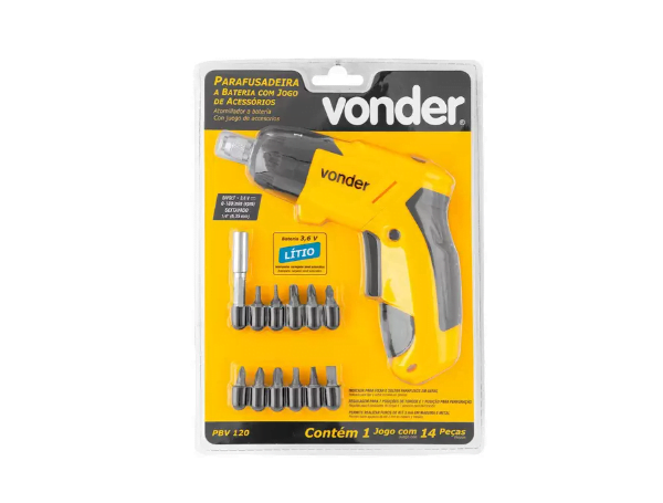 Promoção de Parafusadeira Sem Fio Vonder 3,6V PBV120 Bivolt + Acessorios