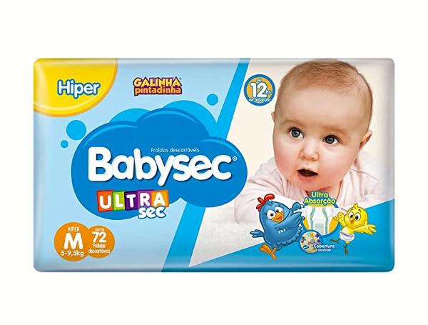 Promoção de Babysec Fraldas Descartáveis Ultrasec Galinha Pintadinha 72 Unidades Tamanho M 5 – 9, 5 Kg Babysec Azul