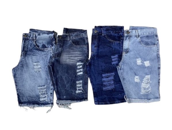 Promoção de Kit 2 Bermudas Jeans Masculina Modelo Rasgada Premium