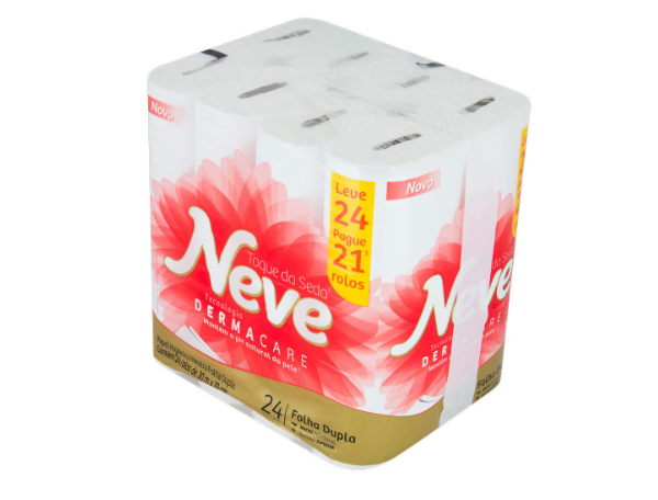 Promoção de Papel Higiênico Neve Toque da Seda Dermacare Folha Dupla 24 Rolos