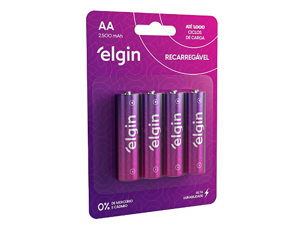 Promoção de Pilha Recarregável Elgin Ni-Mh Aa-2500Mah Blister Com 4 Unidades