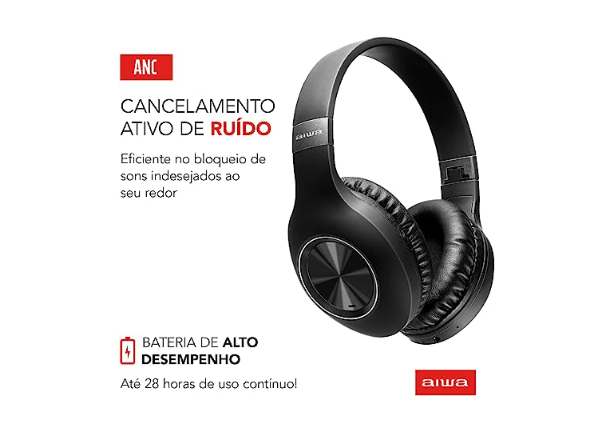 Promoção de Fone de Ouvido Headphone AIWA dobrável Bluetooth ANC Cancelamento de ruído AWS-HP-02-B