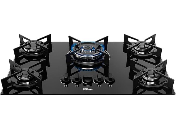 Cooktop a Gás Fischer 5 Bocas Tripla Chama Trempe Iron Bivolt