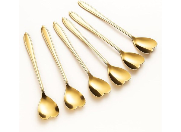 Kit 6 Colheres Coração Douradas Aço Inoxidável