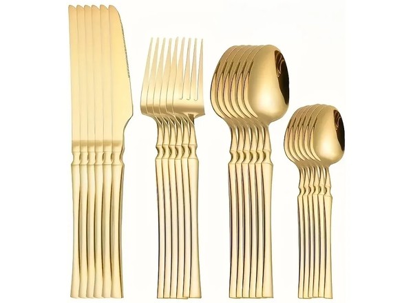 Kit de Talheres Dourados Aço Inox 24 Peças