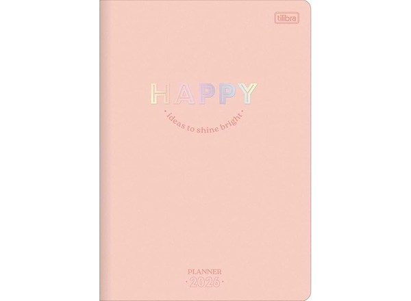 Planner Grampeado Tilibra Happy 2026 Laranja